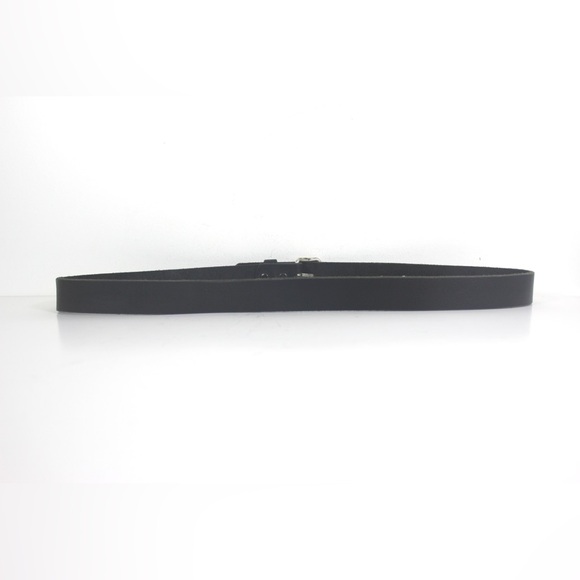 Black Leather Belt, Narrow Belt Silver Buckle Jeans Belt, Unisex Mens Womens - Picture 4 of 8
